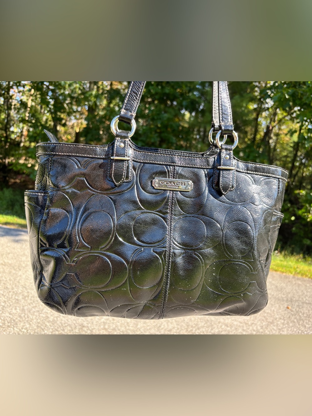 Coach Gallery Black Patent Leather Signature Tote Bag
